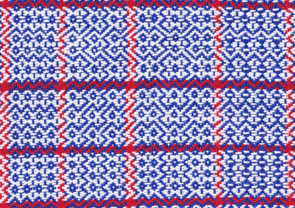 red, white, and blue twill gamp